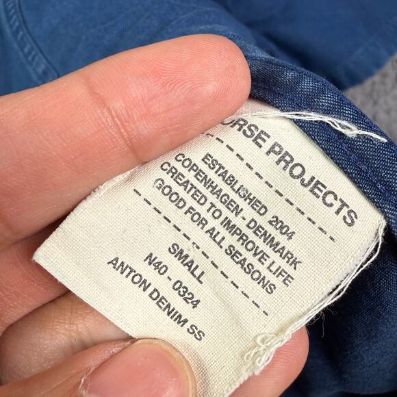 Norse Projects Shirt Mens S Blue Anton Denim Short Sleeve Casual Pocket - Picture 5 of 10